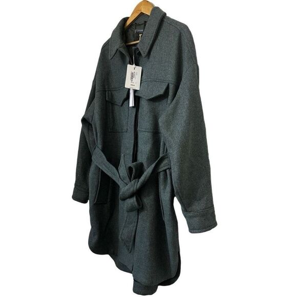 Ted Baker Emerii Oversized Belted wool blend Shacket shirt jacket XXL green new - Picture 5 of 15